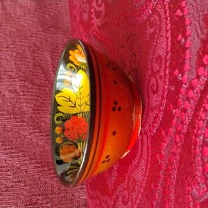 Vintage Lacquered Antique Wood Bowl Hand Painted Berry and Leaf Theme